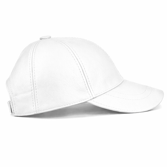 White Leather Baseball Cap - Real Lambskin Leather Hat for men NWT - Picture 3 of 5